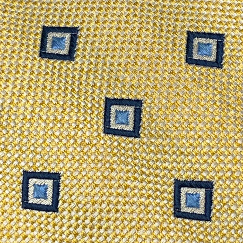 Jos. A.Bank Tie Mens Yellow Navy Blue Geometric Square Silk Executive Collection